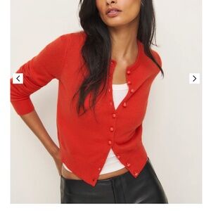 Reformation Caspia Cashmere Cropped Cardigan Red - Size M